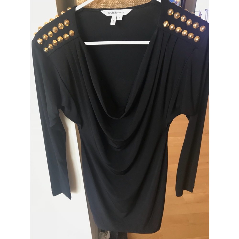 BCBGeneration Studded Shoulder Cowl Dress